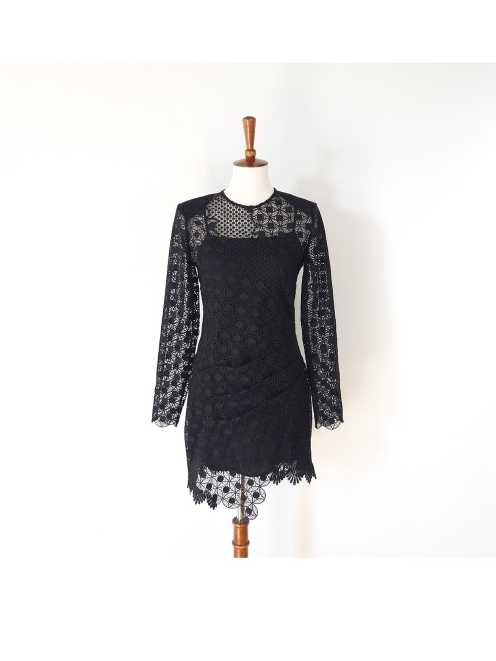 Self-Portrait | Strike Dot Guipure Lace Mini Dress in Black